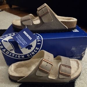 BIRKENSTOCK ARIZONA SHEARLING 'DESERT DUST GRAY'/TAUPE' SANDAL